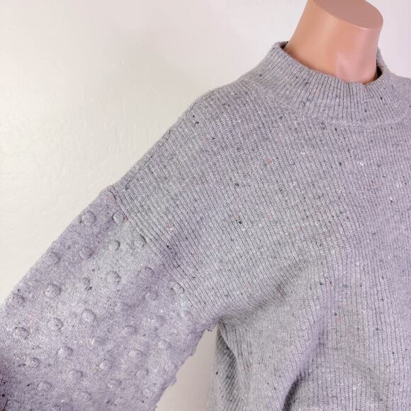 Cece Textured Dot Knit Balloon Sleeve Mock Crewneck Sweater Cute Gray sz XL NWT - Picture 8 of 12